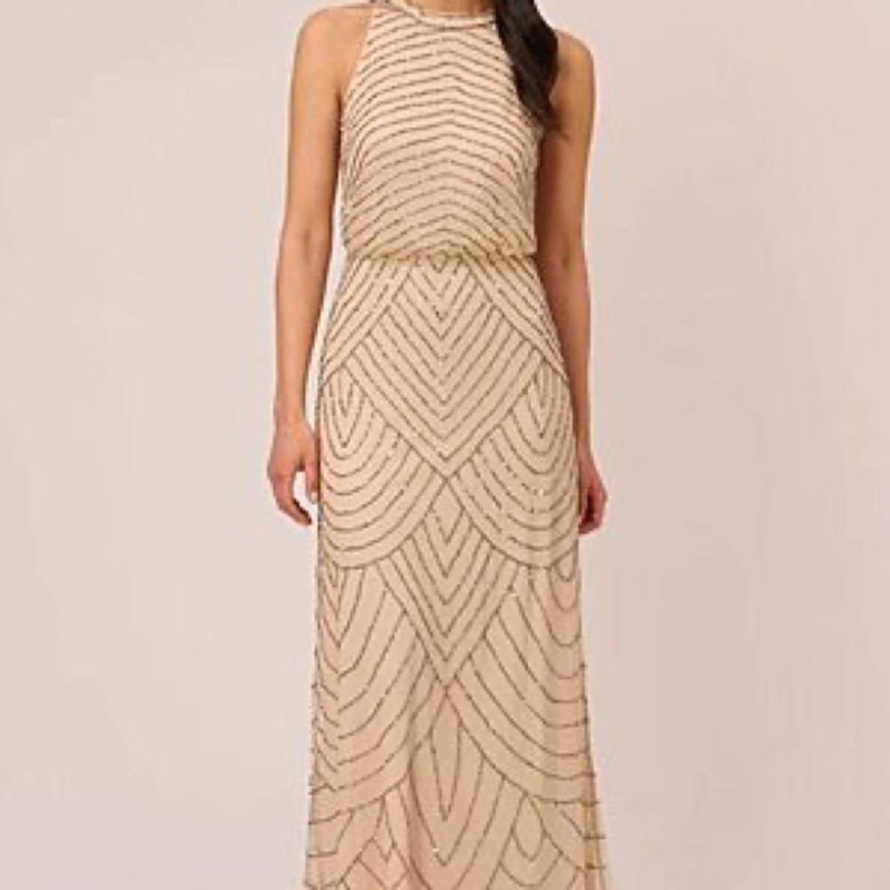 Adrianna Papell Taupe Beaded Maxi Dress